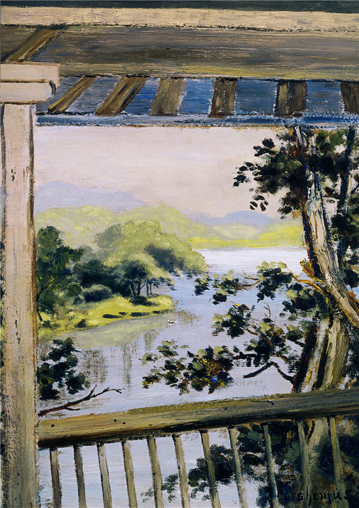 路易斯·米歇尔·艾西莫斯（Louis Michel Eilshemius，美国画家）高清作品-《阳台，特拉华州水峡》