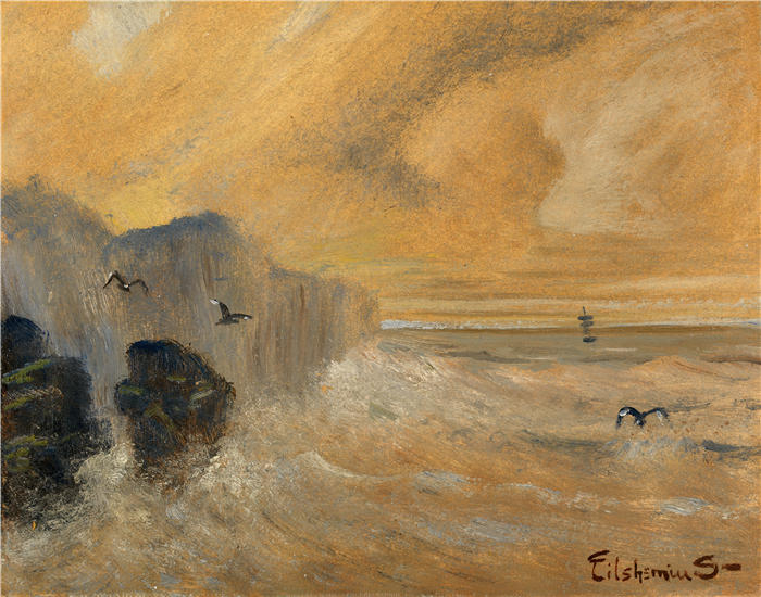路易斯·米歇尔·艾西莫斯（Louis Michel Eilshemius，美国画家）高清作品-《岩石海岸》