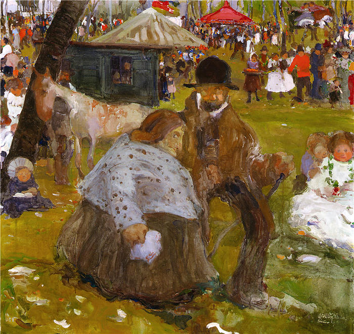 维托德·沃伊特凯维（Witold Wojtkiewicz，波兰画家）作品-克拉科夫附近的五旬节假日集市（1906 年）