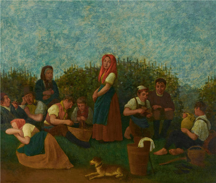 迈克尔·内德（Michael Neder，德国画家）高清作品-《在葡萄园休息（Familie Schreiber）（1872）》