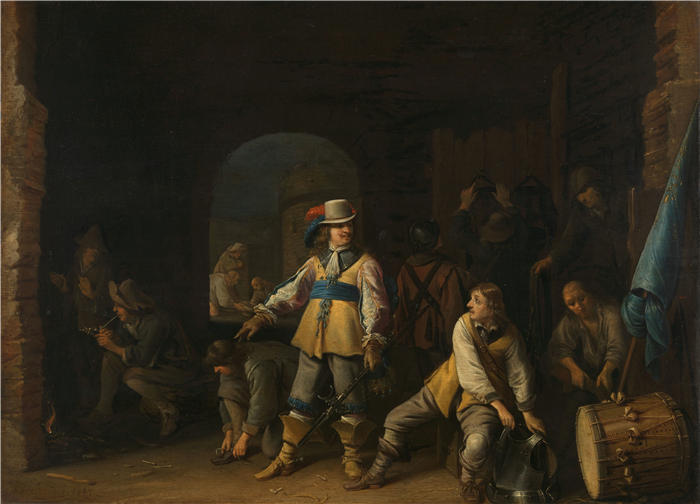 安东尼·帕拉梅德斯（Anthonie Palamedesz，荷兰画家）作品-《警卫室里的士兵（1647）》