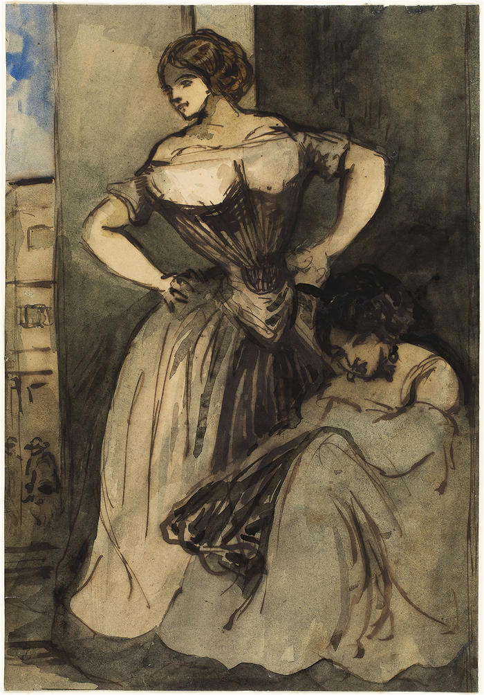 康斯坦丁·盖伊（Constantin Guys，法国画家）高清作品-《两个女人（1802-1892）》