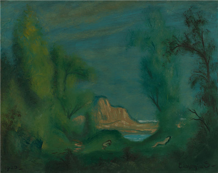 路易斯·米歇尔·艾西莫斯（Louis Michel Eilshemius，美国画家）高清作品-《睡觉的仙女 (1920)》