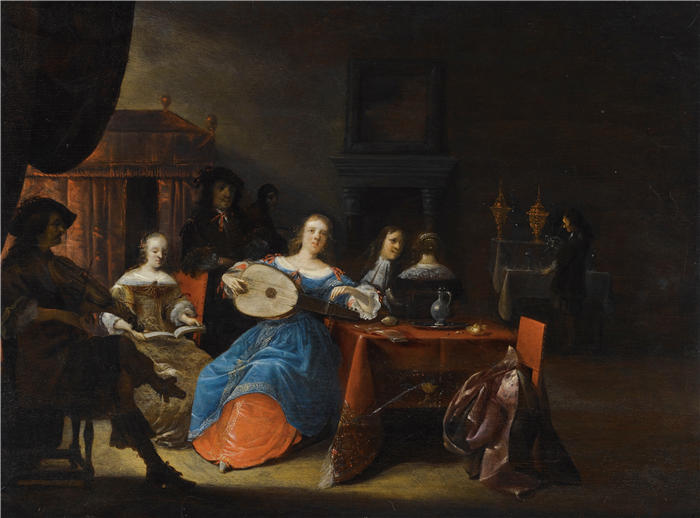 安东尼·帕拉梅德斯(Anthonie Palamedesz,荷兰画家)作品-《在室内制作音乐(1660 年代)》