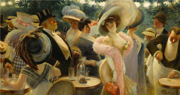 阿尔伯特·纪尧姆（Albert Guillaume，法国画家）高清作品-《巴黎咖啡馆》