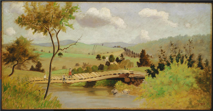 路易斯·米歇尔·艾西莫斯（Louis Michel Eilshemius，美国画家）高清作品-《阿迪朗达克 - 钓鱼桥》