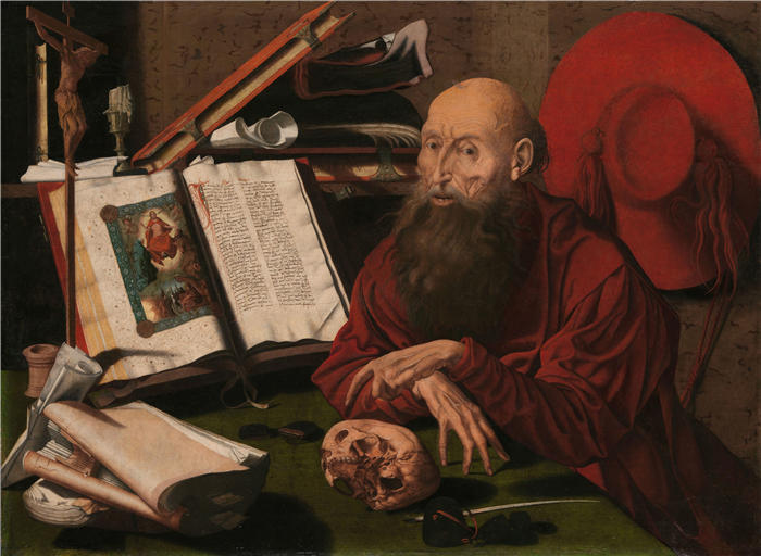 马里努斯·范·雷默斯韦尔(Marinus Van Reymerswale,荷兰画家,1666 - 1724 年)作品-圣杰罗姆在他的书房(c. 1535 - c. 1545)