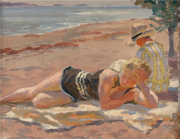 圣特里·萨洛基维（Santeri Salokivi，芬兰画家）作品-在海滩上 (1929)