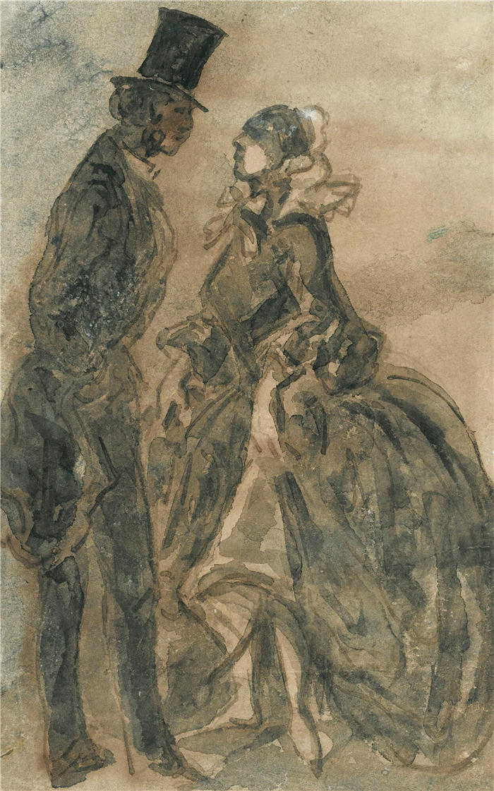 康斯坦丁·盖伊（Constantin Guys，法国画家）高清作品-《一对》