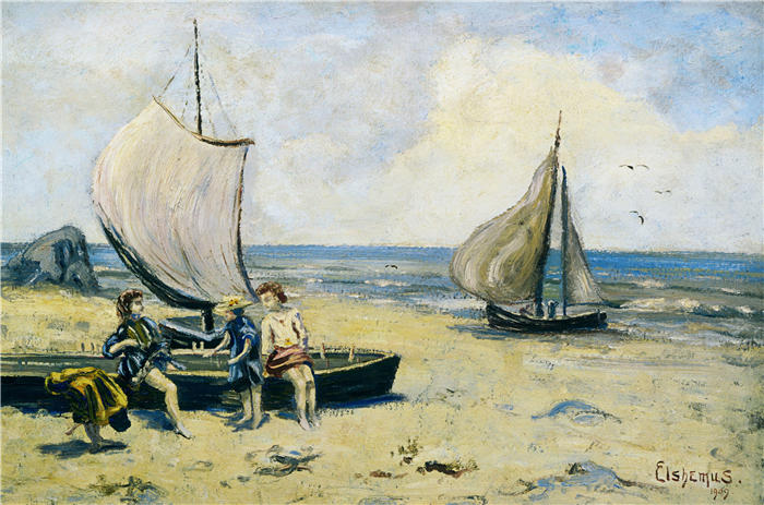 路易斯·米歇尔·艾西莫斯（Louis Michel Eilshemius，美国画家）高清作品-《沙滩上的孩子》