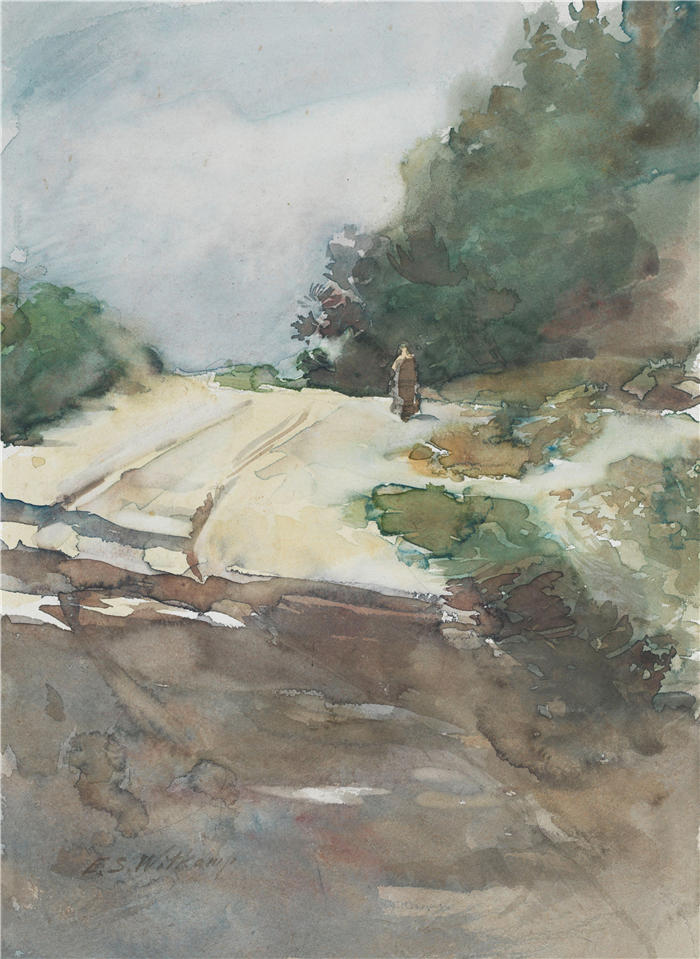 恩斯特·维特坎普（Ernst Witkamp，荷兰画家）作品-穿越森林景观的沙路（18641897）