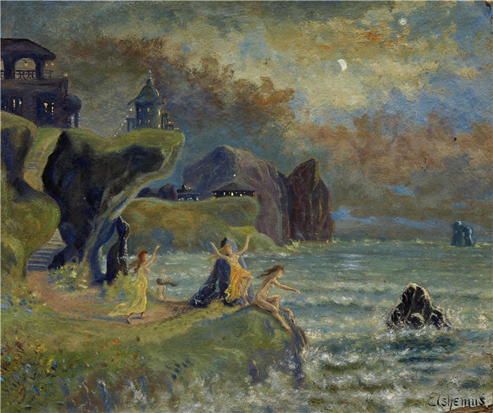 路易斯·米歇尔·艾西莫斯（Louis Michel Eilshemius，美国画家）高清作品-《海的警报器 (1908)》
