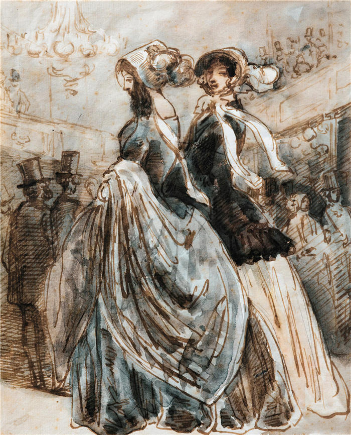 康斯坦丁·盖伊（Constantin Guys，法国画家）高清作品-《在长廊》