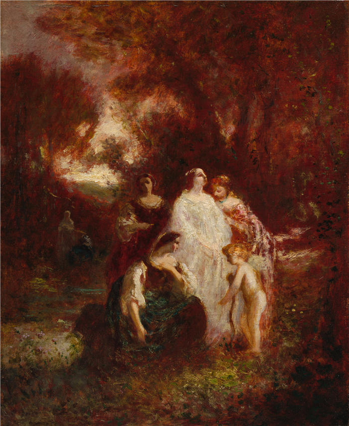 阿道夫·蒙蒂塞利（Adolphe Monticelli，法国画家）高清作品-《树林中的人物（c. 1857-1862）》