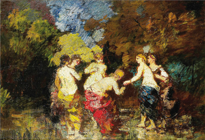 阿道夫·蒙蒂塞利（Adolphe Monticelli，法国画家）高清作品-《六个沐浴者(1)》