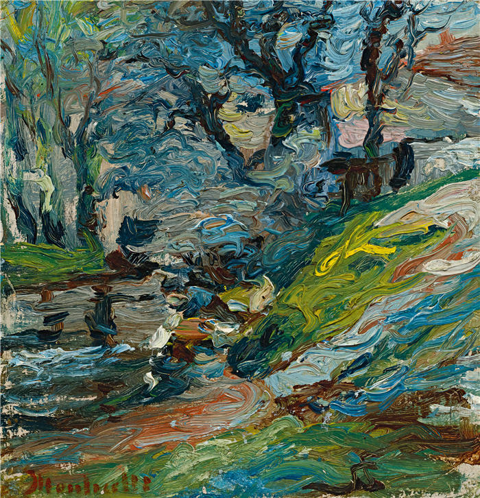 阿道夫·蒙蒂塞利(Adolphe Monticelli,法国画家)高清作品-《Au Bord De La Rivière, 马赛》