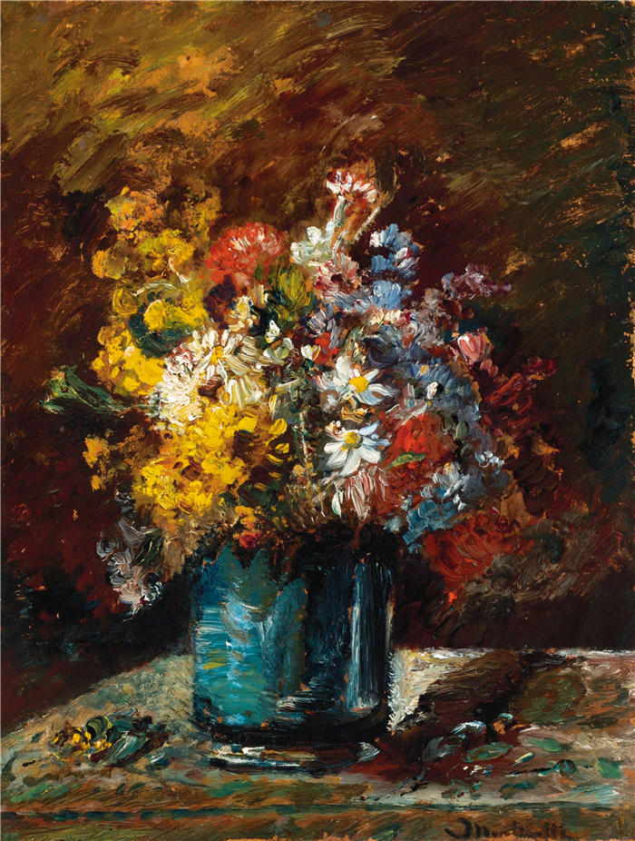 阿道夫·蒙蒂塞利(Adolphe Monticelli,法国画家)高清作品-《Fleurs 潜水员》