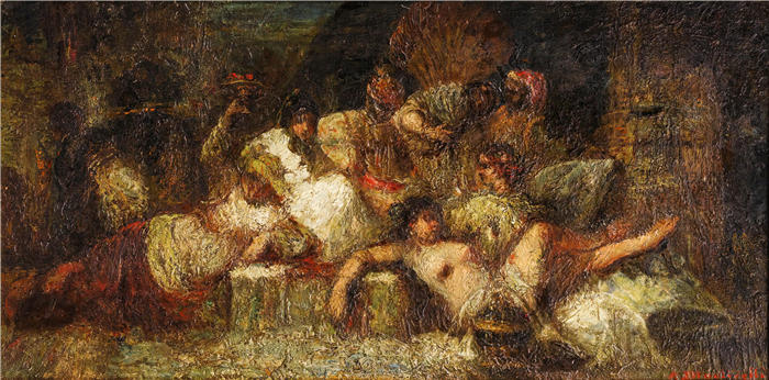 阿道夫·蒙蒂塞利(Adolphe Monticelli,法国画家)高清作品-《后宫场景》