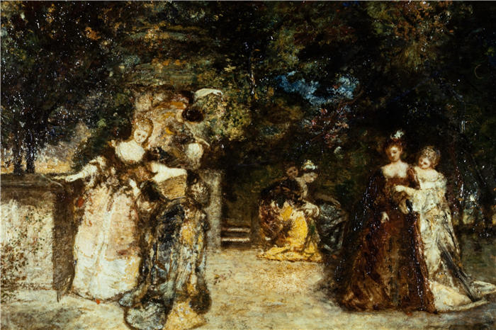 阿道夫·蒙蒂塞利(Adolphe Monticelli,法国画家)高清作品-《花园派对(约 1868 年)》