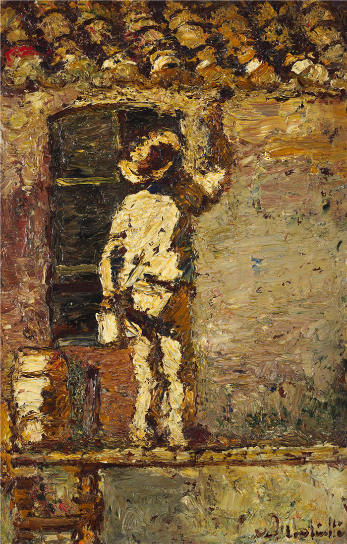 阿道夫·蒙蒂塞利(Adolphe Monticelli,法国画家)高清作品-《一位画家在墙上工作(1875 年)》
