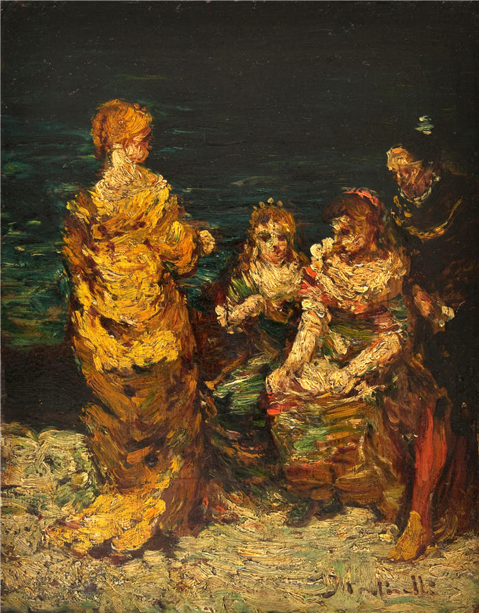 阿道夫·蒙蒂塞利(Adolphe Monticelli,法国画家)高清作品-《谈话中断了(19世纪)》