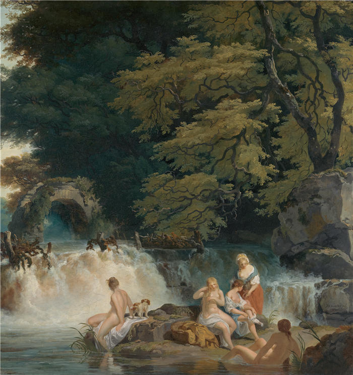 弗朗西斯·惠特利（Francis Wheatley，英国画家）高清作品-《鲑鱼飞跃，莱克斯利普 (1783)》