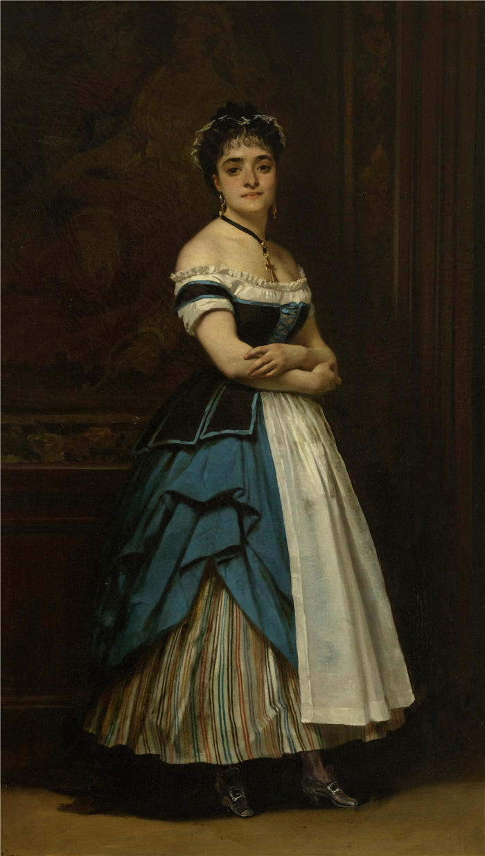 欧仁·吉罗（Eugène Giraud，法国画家）高清作品-《黛娜·费利克斯（梅兰妮·埃米利亚，DITE），瑞秋的妹妹，穿着索布雷特服装（1865年）》