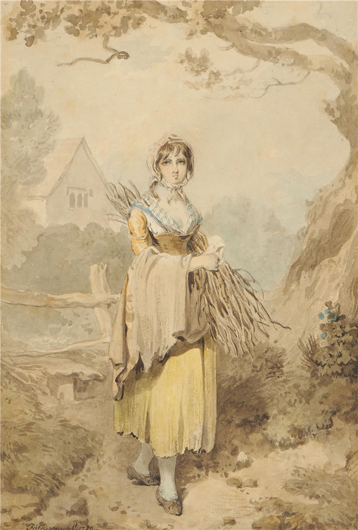 弗朗西斯·惠特利（Francis Wheatley，英国画家）高清作品-《拾柴的少女 (1789)》