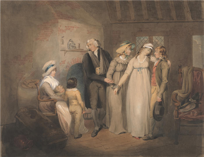 弗朗西斯·惠特利（Francis Wheatley，英国画家）高清作品-《奥利维亚回到她的家人身边》