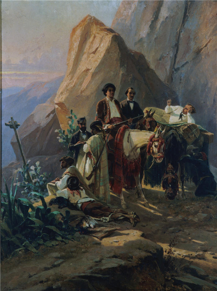 欧仁·吉罗（Eugène Giraud，法国画家）高清作品-《1846年，亚历山大仲马和他的朋友们》
