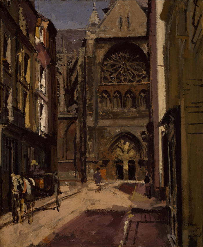 瓦尔特·西克特（Walter Sickert，英国画家）高清作品-《La Rue Pecquet，迪 耶 普，法国（1900 年）》
