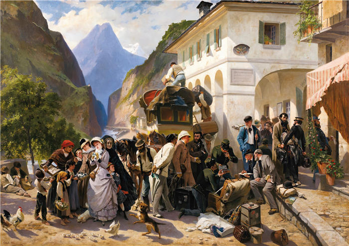 欧仁·吉罗（Eugène Giraud，法国画家）高清作品-《辛普隆的意大利海关（1880年）》
