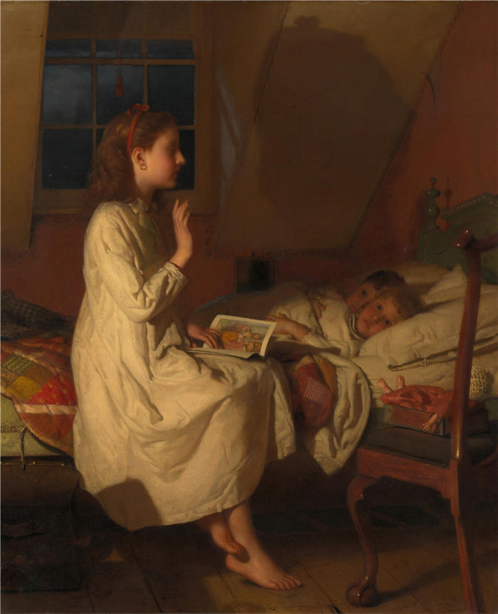 西摩·约瑟夫·盖伊（Seymour Joseph Guy，美国画家）作品-金锁的故事（约 1870 年）