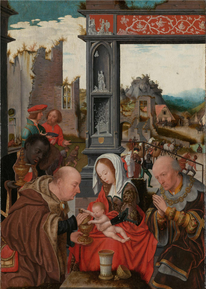 扬·莫斯塔特(Jan Mostaert,荷兰画家)高清作品-贤士的崇拜(c. 1520 - c. 1525)