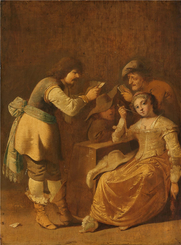 彼得·扬斯·夸斯特（Pieter Jansz. Quast，荷兰人，1605-1647）-抽着烟斗的女人的纸牌玩家（1630 - 1647）