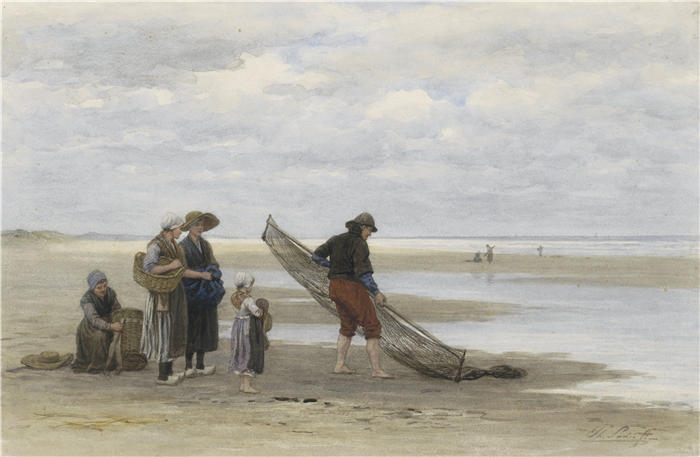 菲利普·萨迪（Philip Sadée，荷兰画家）高清作品-海滩捕虾者（1847年至1904年）