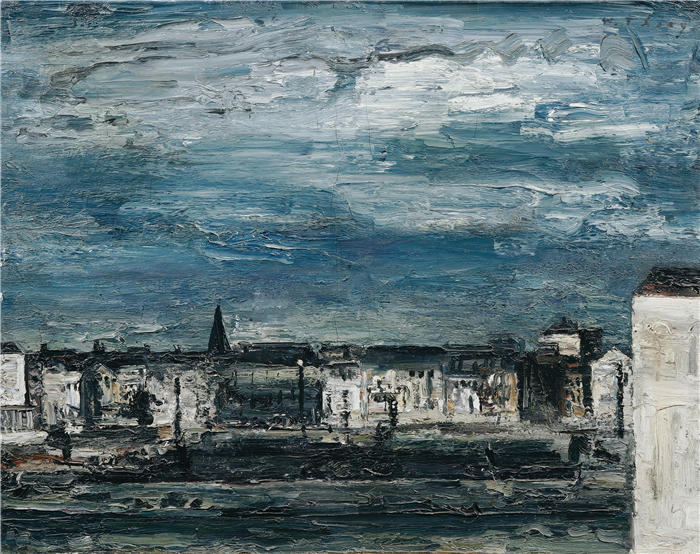 威廉·托尼(Wilhelm Thöny,奥地利画家)作品-格拉茨穆尔河岸上的月夜(1928)