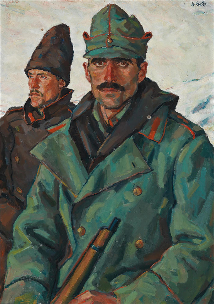 威廉·托尼(Wilhelm Thöny,奥地利画家)作品-大战中的两名士兵(约 1916 年)
