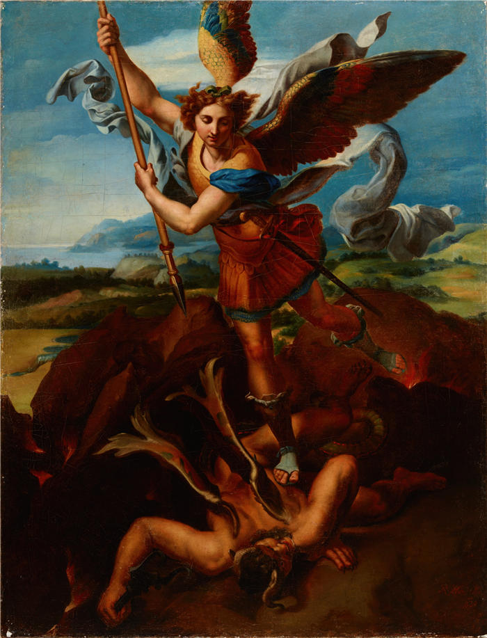 拉法尔·哈泽维茨（Rafał Hadziewicz，波兰画家）高清作品-《圣迈克尔大天使战胜撒旦（1830）》