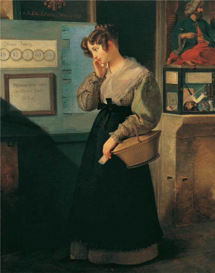 彼得·芬迪(Peter Fendi，奥地利画家)作品-《彩票金库前的女孩（1829）》