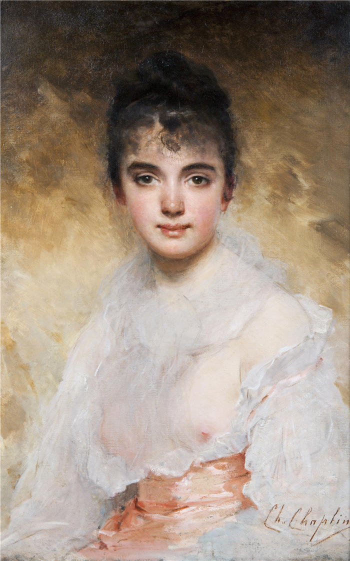 查尔斯·卓别林（Charles Chaplin，法国画家）高清作品-《一个年轻女子的肖像》