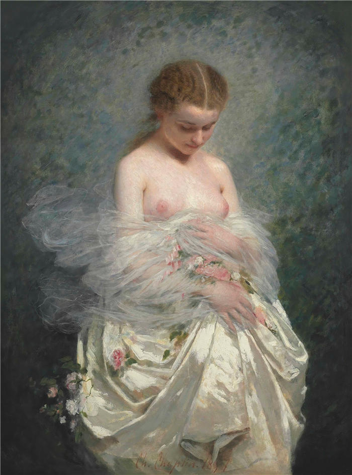 查尔斯·卓别林（Charles Chaplin，法国画家）高清作品-《裸露乳房的女孩（1857 年）》