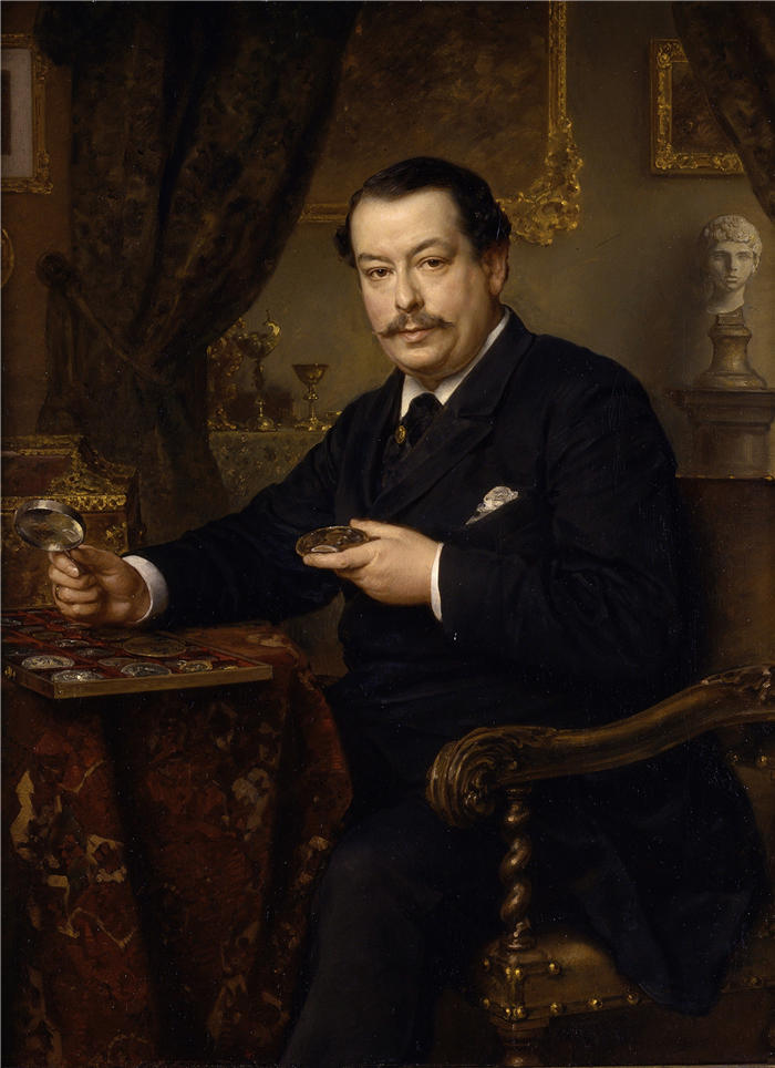 路德维希·克瑙斯（Ludwig Knaus，德国画家）高清作品-《银行家伊青格 (1885)》