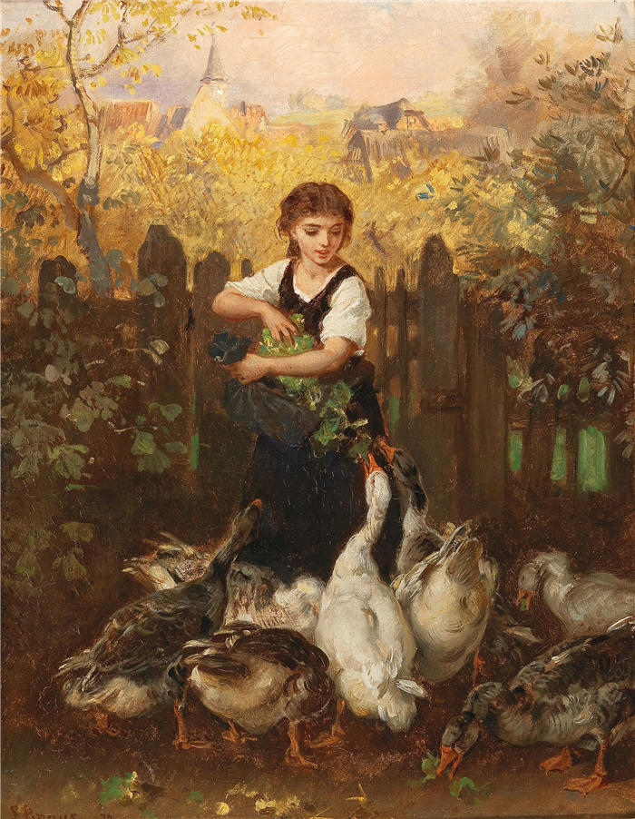 路德维希·克瑙斯（Ludwig Knaus，德国画家）高清作品-《下午茶时间的蛋糕》