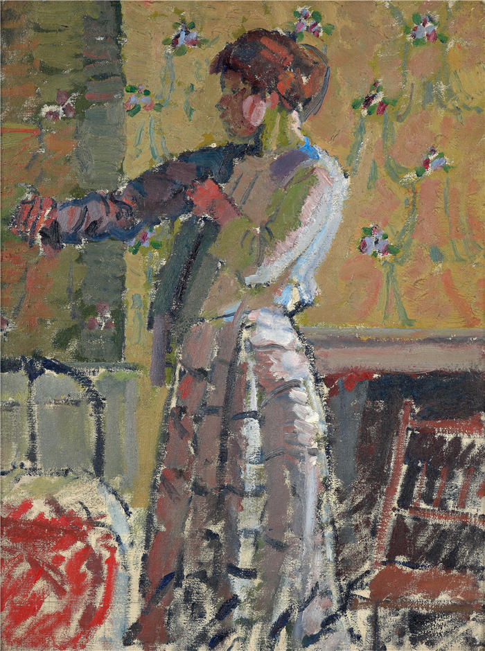 哈罗德·吉尔曼（Harold Gilman，英国画家）高清作品-《女孩着装（约 1912 年）》