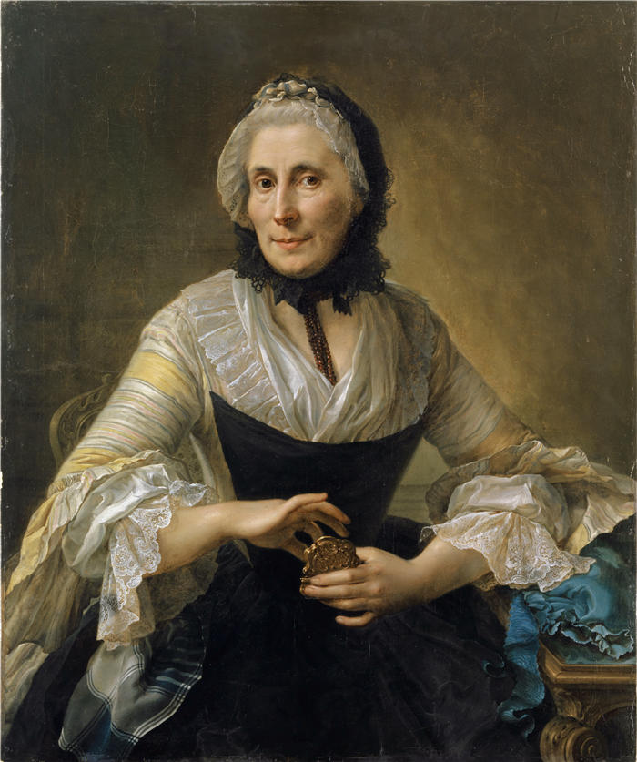 约翰·尼古拉斯·格罗斯（ Johann Nikolaus Grooth，德国画家）作品-一位带着金色巧克力盒的无名女士的肖像（1759 年）