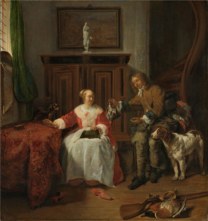 加布里埃尔·梅苏（Gabriël Metsu，荷兰画家）高清作品-《猎人的礼物（c. 1658 - c. 1661）》
