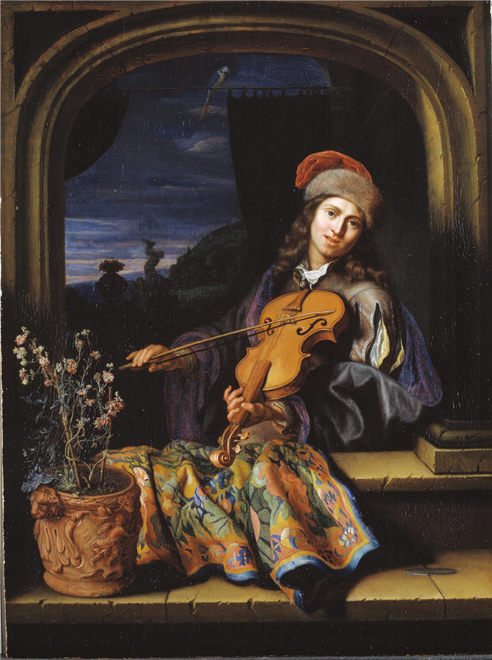 卡斯珀·内舍尔（Caspar Netscher，荷兰画家）高清作品-《小提琴手 (1654 – 1684)》