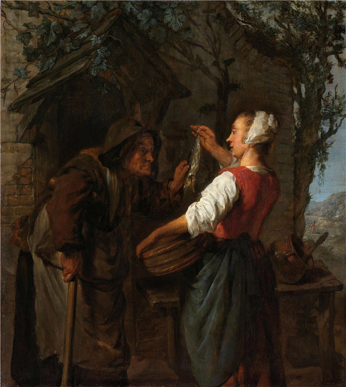 加布里埃尔·梅苏（Gabriël Metsu，荷兰画家）高清作品-《鲱鱼卖家（c. 1661 - c. 1662）》