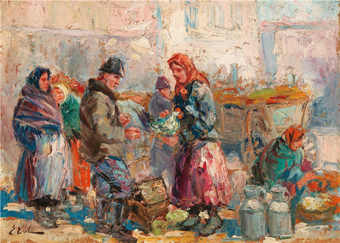 厄诺尔布（Erno Erb，波兰人，1878-1943 年）作品-在市场